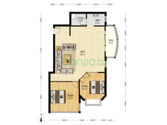 紫光阁 2室1厅1卫 99平方
