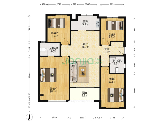 久赋名邸 4室1厅2卫 126平方