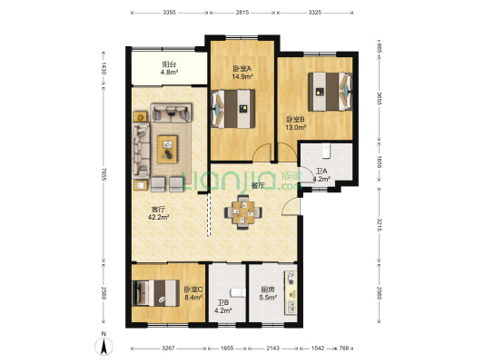 都市芳园 3室1厅2卫 111平方