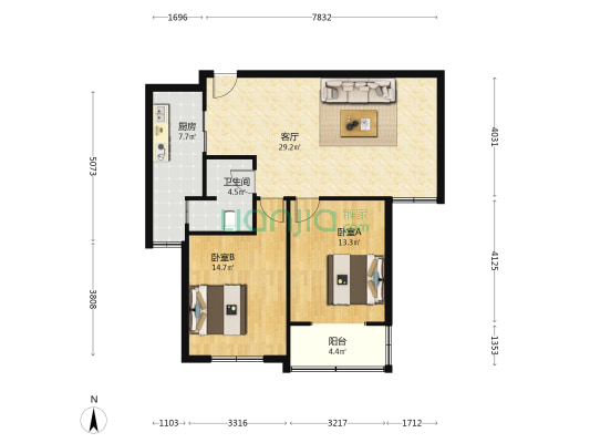 安业家园 2室1厅1卫 92平方