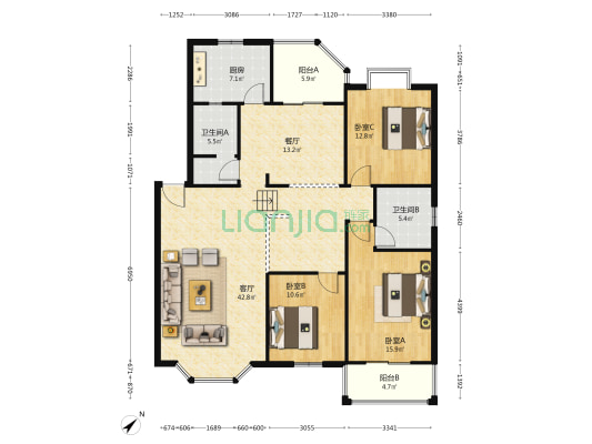 天彭苑 3室2厅2卫 141平方