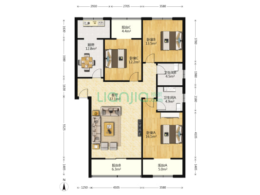 油缸厂小区 3室1厅2卫 129平方