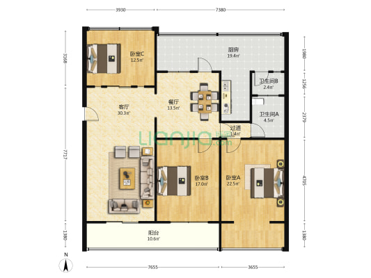 新新街二巷17号 3室2厅2卫 146平方