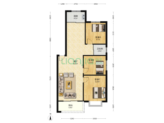 东方新城 3室1厅1卫 99平方