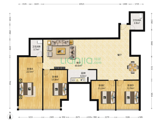 华城凯旋门 4室1厅2卫 176平方