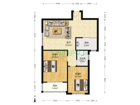 欧景苑五期 2室1厅1卫 87平方