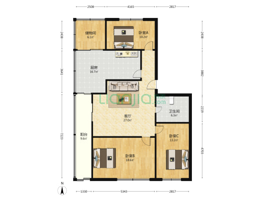 北中街路 3室1厅1卫 112平方