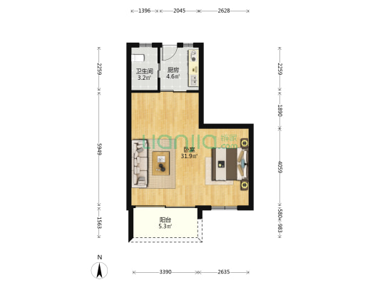 嘉宝花园 1室0厅1卫 55平方