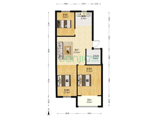 恒联温馨家园 3室1厅1卫 89平方