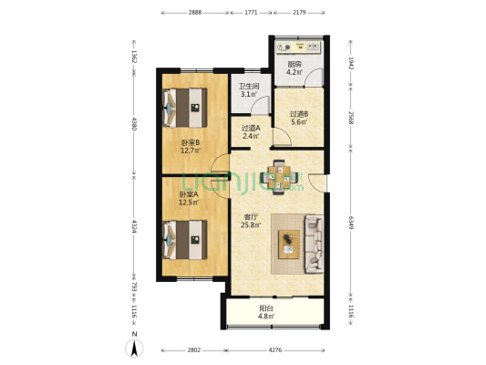 海洋局南院 2室1厅1卫 80平方