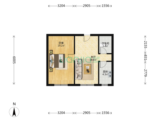 四季橙小区 1室1厅 南-户型图