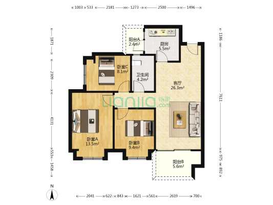 吾悦华府 3室1厅1卫 96平方