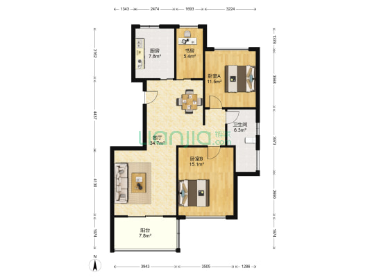褐石公馆 3室1厅1卫 105平方