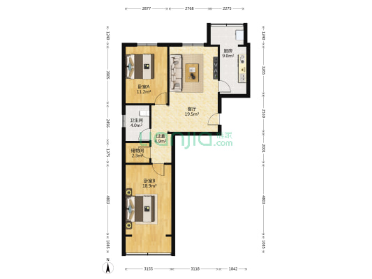 航萃园 2室1厅1卫 102平方