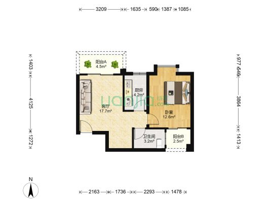 泉水人家二期A区 1室1厅1卫 62平方