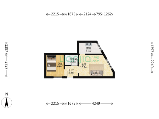美美公寓 1室1厅1卫 37平方