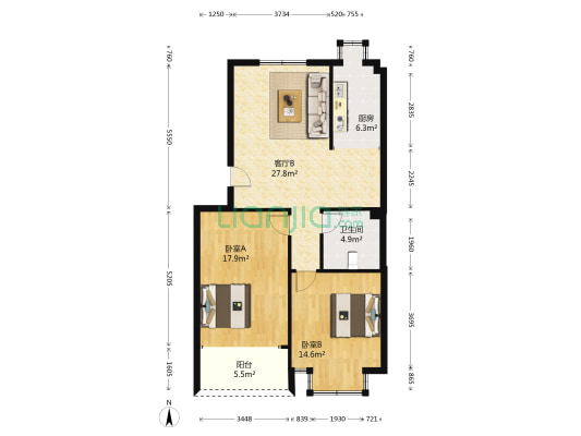 重庆花园 2室1厅1卫 88平方