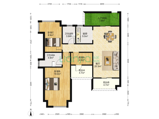 雅居乐新城13期二区 3室2厅2卫 115平方