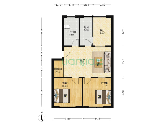 纪委小区 2室2厅1卫 83平方