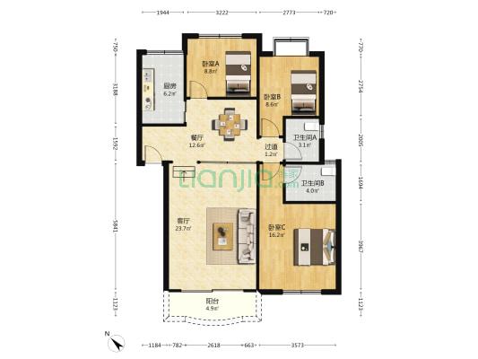荟翠豪园 3室2厅2卫 110平方