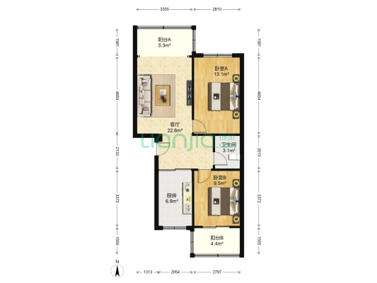 益茂苑 2室1厅1卫 85平方