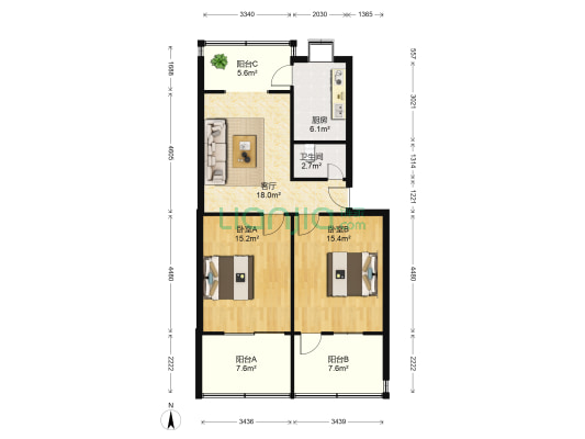 联四路18号 2室1厅1卫 91平方