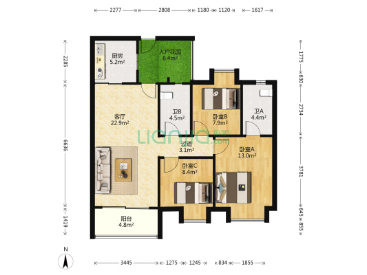 佳滨苑 3室1厅2卫 101平方