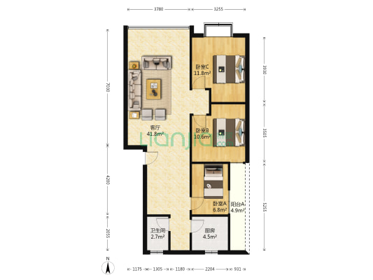利民街198号 3室1厅1卫 95平方