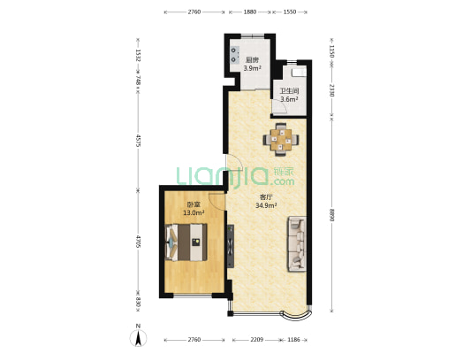 龙祥家园三期 1室1厅1卫 69平方