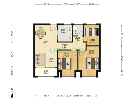 首开紫宸江湾 3室1厅1卫 86平方