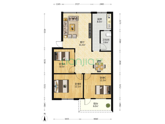 国税小区 3室1厅1卫 101平方