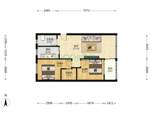 景松苑 2室1厅1卫 70平方