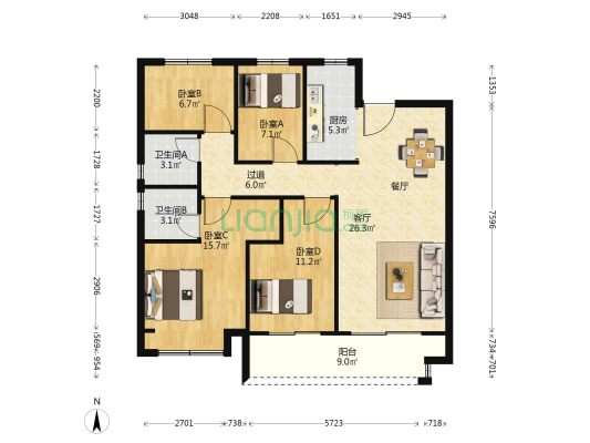臻熙府（华盟天河湾五期） 4室1厅2卫 129平方