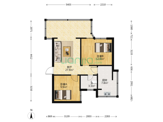 省地矿厅宿舍 2室1厅1卫 52平方