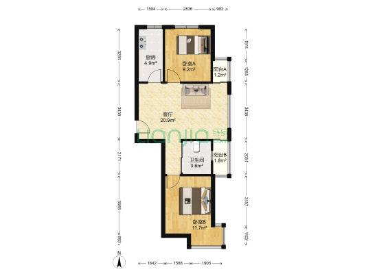 巴黎左岸 2室1厅1卫 71平方