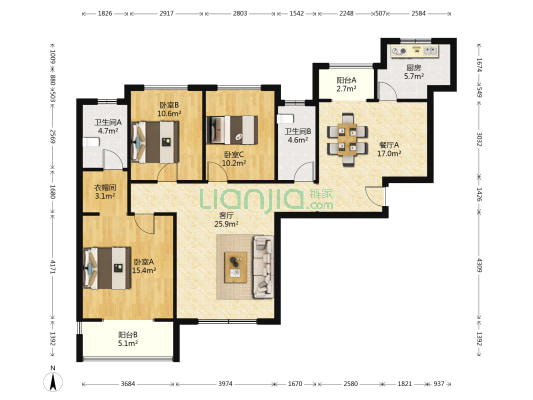 梅溪湖壹号 3室2厅2卫 126平方