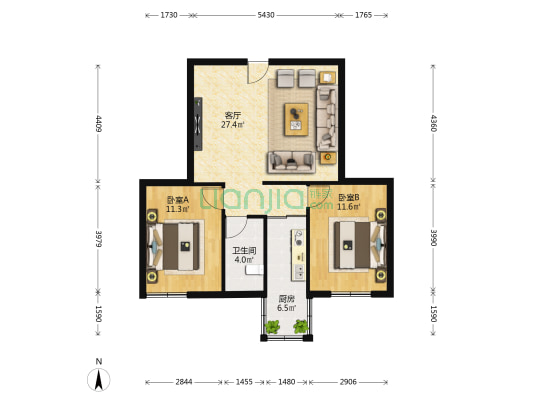 富苑小区 2室1厅1卫 77平方
