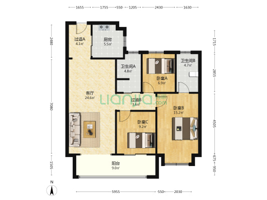 徐州天辰 3室1厅2卫 120平方