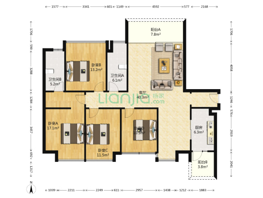 翔龙天地 4室1厅2卫 140平方