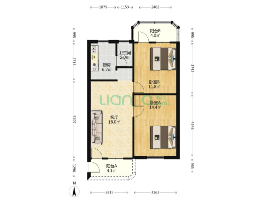 和平街9号大院 2室1厅1卫 70平方
