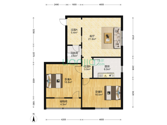 健康巷中原公司家属院 2室1厅1卫 93平方