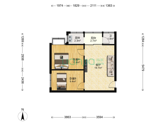 翠庭轩(南海) 2室1厅1卫 63平方