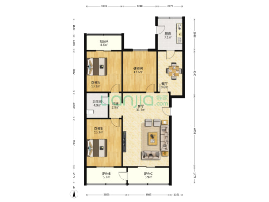 桃源路骊山电管站住宅楼 2室2厅1卫 133平方