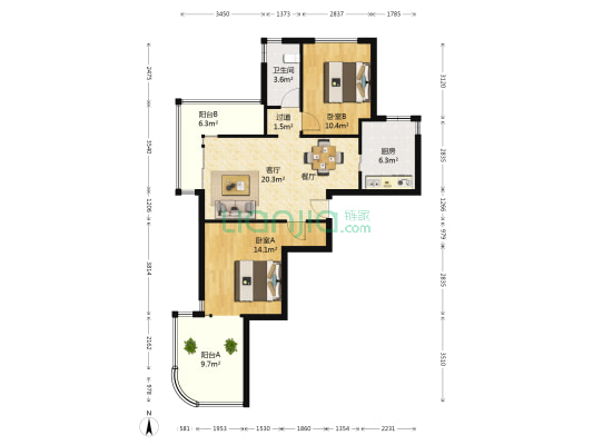 瑞虹新城璟庭 2室1厅1卫 95平方