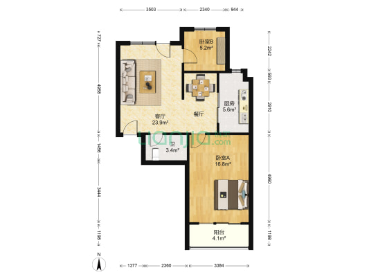 新天地购物城 2室1厅1卫 85平方