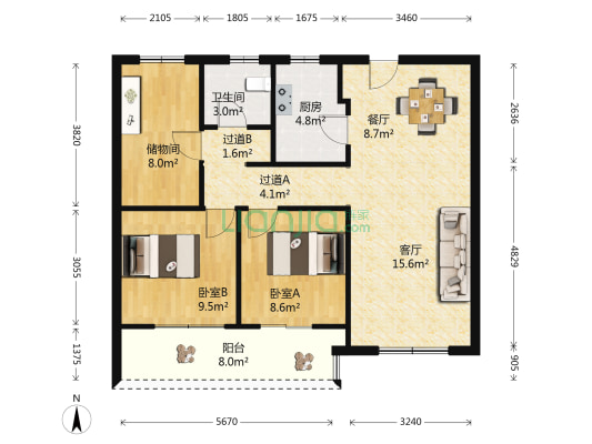 孔雀城翰秀悦府 2室2厅1卫 77平方
