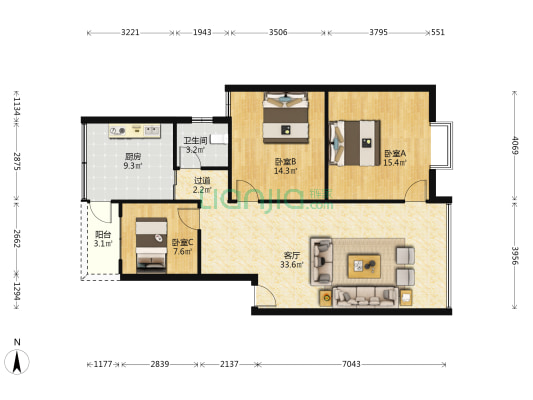 利民街136号 3室1厅1卫 104平方