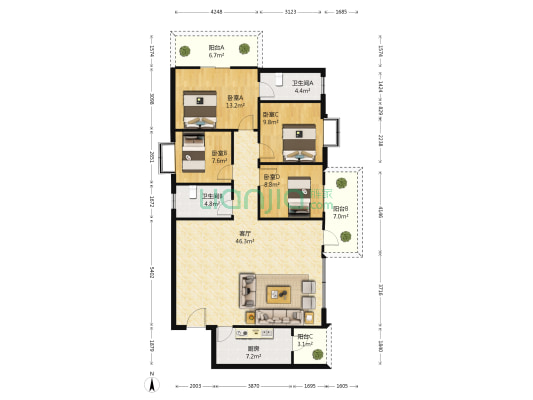 东湖公馆 4室1厅2卫 156平方