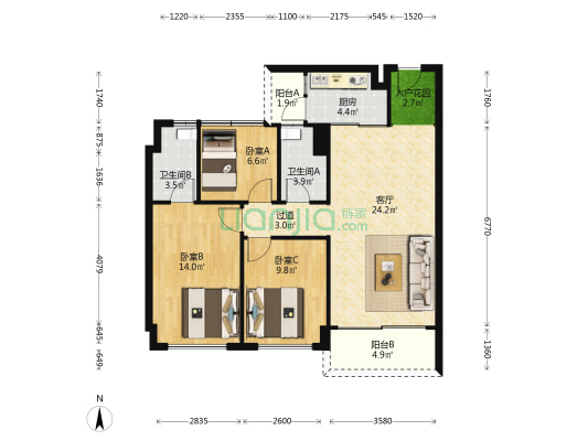 碧桂园凤凰湾星钻苑二期 3室1厅2卫 95平方