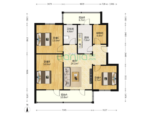 雍村文化小区 3室1厅1卫 108平方